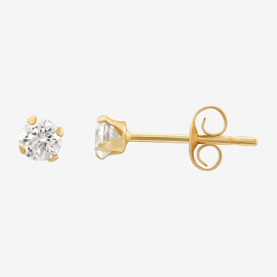 White Cubic Zirconia 14K Gold 3mm Round Stud Earrings