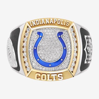 True Fans Fine Jewelry Indianapolis Colts Mens 1/2 CT. Natural White Diamond 10K Two Tone Gold Fashion Ring