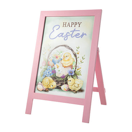 Glitzhome Wooden Chicks Easel Easter Porch Sign, One Size, Pink