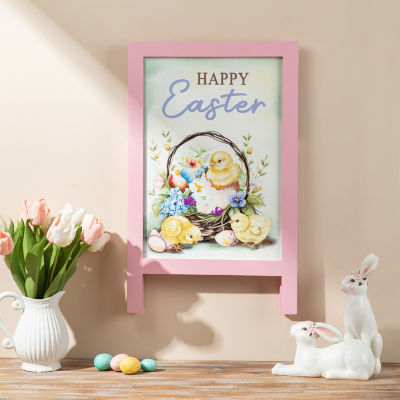 Glitzhome Wooden Chicks Easel Easter Porch Sign