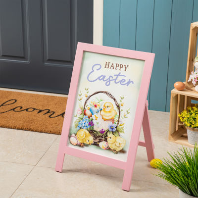 Glitzhome Wooden Chicks Easel Easter Porch Sign