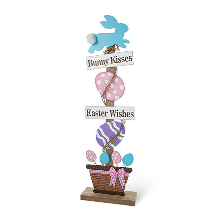 Glitzhome Wooden Bunny And Eggs Decor Easter Porch Sign, One Size, Pink