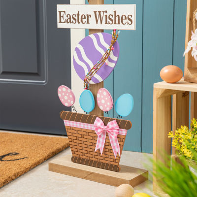 Glitzhome Wooden Bunny And Eggs  Decor Easter Porch Sign