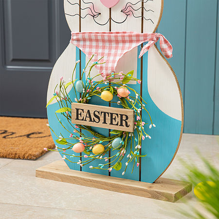 Glitzhome Wooden Bunny Decor Easter Porch Sign, One Size, White