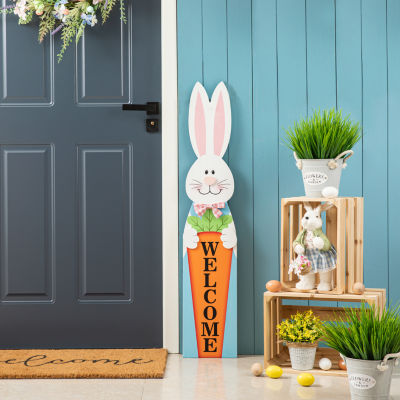 Glitzhome Wooden Bunny Welcome Easter Porch Sign