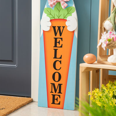 Glitzhome Wooden Bunny Welcome Easter Porch Sign