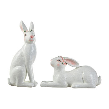 Glitzhome Resin Bunny 2-pc. Easter Tabletop Decor, Color: White