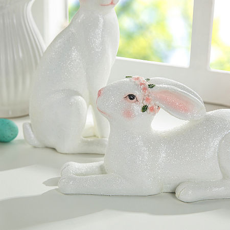 Glitzhome Resin Bunny 2-pc. Easter Tabletop Decor, One Size, White