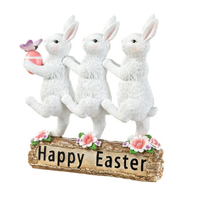 Glitzhome Resin Triple Bunny Easter Tabletop Decor