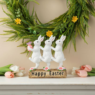 Glitzhome Resin Triple Bunny Easter Tabletop Decor