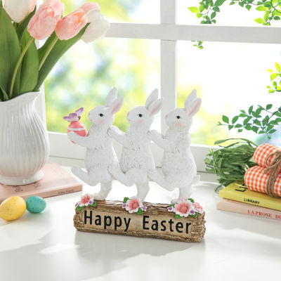 Glitzhome Resin Triple Bunny Easter Tabletop Decor