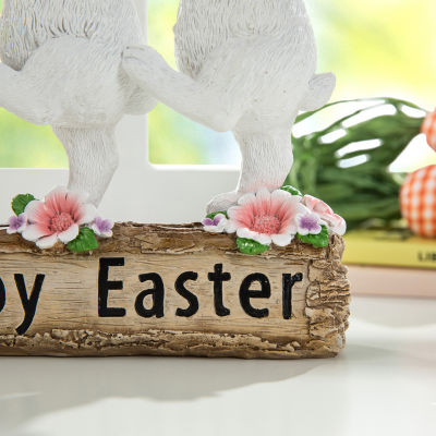 Glitzhome Resin Triple Bunny Easter Tabletop Decor