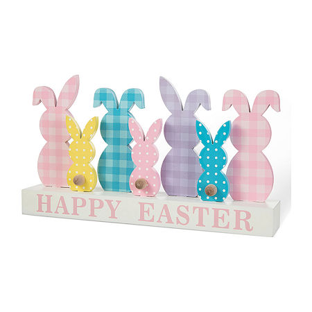 Glitzhome Wooden Bunny Family Easter Tabletop Decor, One Size, Blue