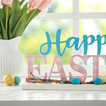 Glitzhome Wooden Happy  Easter Tabletop Decor, One Size, Blue