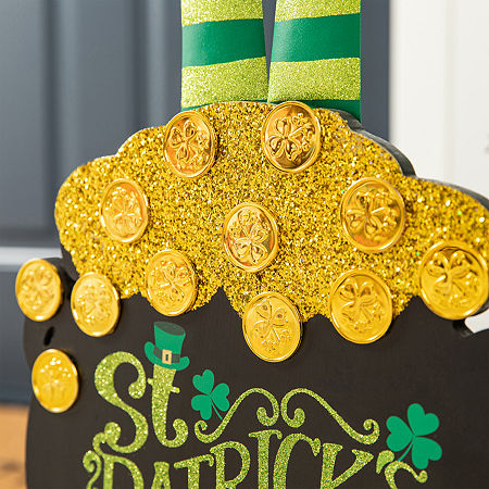 Glitzhome Pot Of Gold Decor St. Patricks Day Porch Sign, One Size, Green