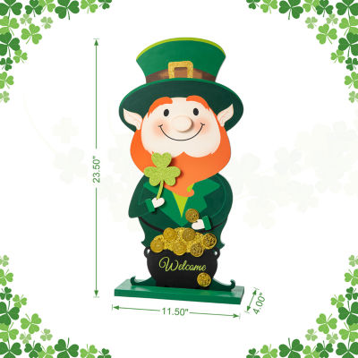 Glitzhome Leprechaun  Decor(Kd) St. Patricks Day Porch Sign