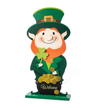 Glitzhome Leprechaun Decor(Kd) St. Patricks Day Porch Sign, One Size, Green