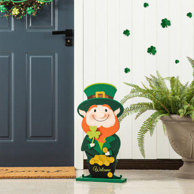 Glitzhome Leprechaun  Decor(Kd) St. Patricks Day Porch Sign