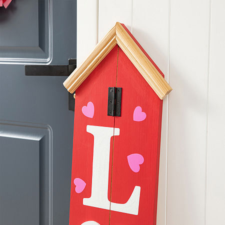 Glitzhome House-Shaped Decor Valentines Day Porch Sign, One Size, Red