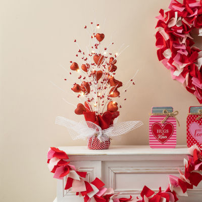 Glitzhome Lighted  Heart Tree Valentines Day Tabletop Decor