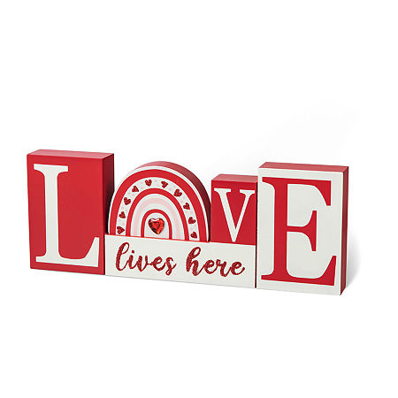 Glitzhome Wooden Love Valentines Day Tabletop Decor, One Size, Red