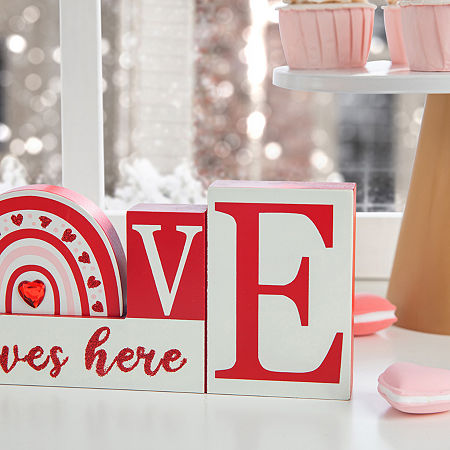 Glitzhome Wooden Love Valentines Day Tabletop Decor, One Size, Red