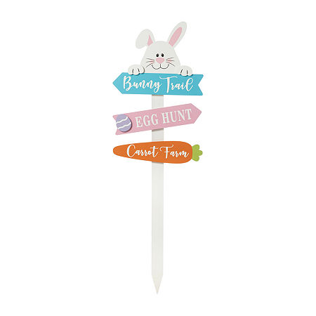 Glitzhome Wooden Bunny Easter Yard Art, One Size, White