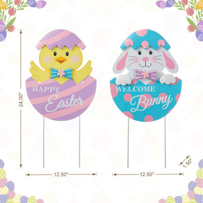 Glitzhome Set Of 2 Metal Egg Easter Yard Art