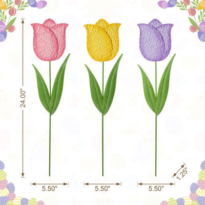 Glitzhome Set Of 3 Metal Tulips Easter Yard Art