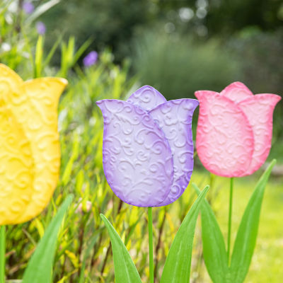 Glitzhome Set Of 3 Metal Tulips Easter Yard Art