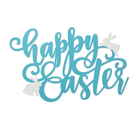 Glitzhome Easter Metal Happy Easter Door Hanger Wall Sign, One Size, Blue