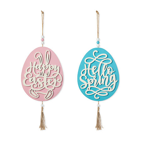 Glitzhome Easter Wooden Eggs Door Hanger 2-pc. Wall Sign, One Size, Blue