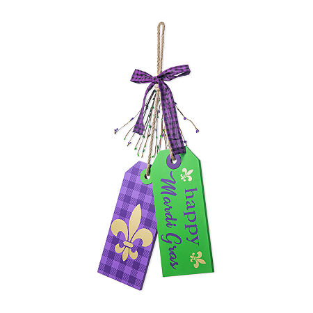 Glitzhome Mardi Gras Wooden Bookmark Door Hanger Wall Sign, One Size, Purple