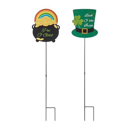 Glitzhome Set Of 2 Metal St. Patricks Day Yard Art, One Size, Green