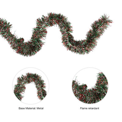 50' x 4'' Shiny Silver  Red and Green Wide Cut Tinsel Christmas Garland - Unlit