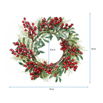 Frosted Red Berries and Foliage Artificial Christmas Wreath - 18-Inch  Unlit