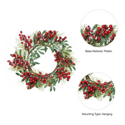 Frosted Red Berries and Foliage Artificial Christmas Wreath - 18-Inch  Unlit