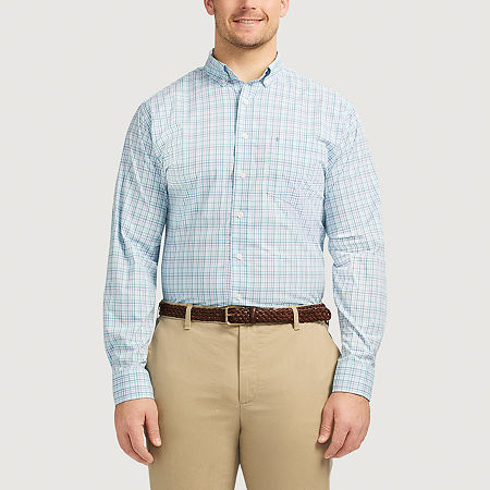 IZOD Performance Comfort Big and Tall Mens Classic Fit Long Sleeve Plaid Button-Down Shirt, 2x-large, Blue