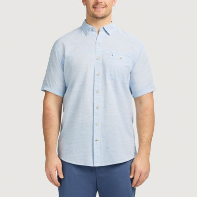 IZOD Dockside Chambray Big and Tall Mens Classic Fit Short Sleeve Striped Button-Down Shirt