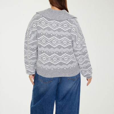 Forever 21 Grey Womens Juniors Plus Long Sleeve Quarter-Zip Pullover