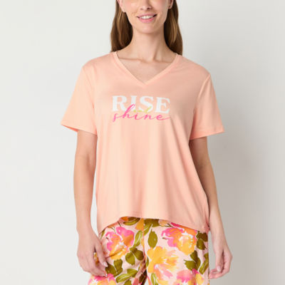 Sleep Chic Womens V Neck Short Sleeve Pajama Top