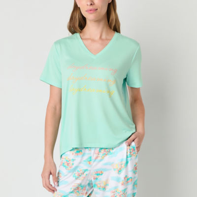 Sleep Chic Womens Short Sleeve V Neck Pajama Top