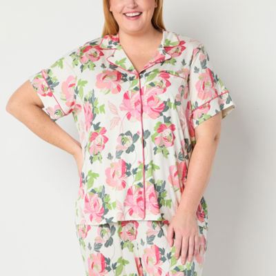 Liz Claiborne Cool and Calm Womens Short Sleeve Plus Pajama Top