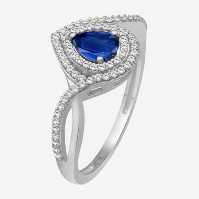 Womens Gemstone & 1/5 CT. T.W. Natural Diamond 10K Gold Pear Cocktail Ring