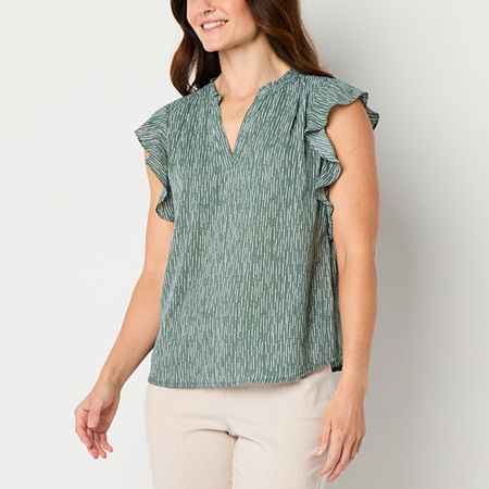 Liz Claiborne Womens Split Crew Neck Sleeveless Blouse, X-large, Green