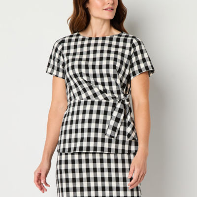 Liz Claiborne Womens Round Neck Short Sleeve Peplum Top
