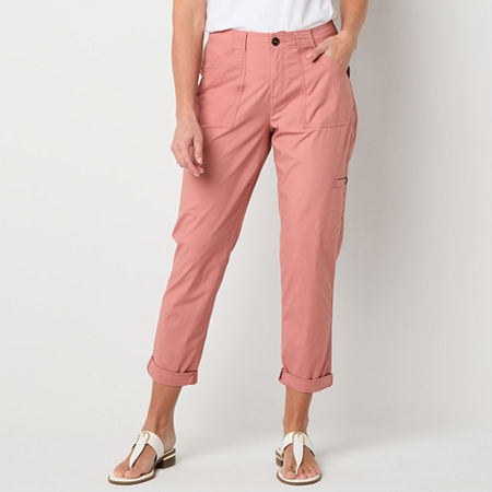 Liz Claiborne Womens Mid Rise Regular Fit Cropped Pant, 16, Pink