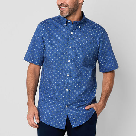St. John's Bay Stretch Poplin Mens Slim Fit Short Sleeve Button-Down Shirt, Medium, Blue