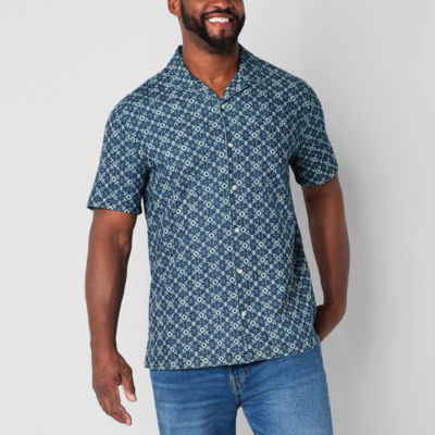 mutual weave Denim Camp Mens Short Sleeve Classic Fit Big and Tall Button-Down Shirt