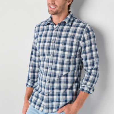 mutual weave Mens Regular Fit Long Sleeve Grid Button-Down Shirt